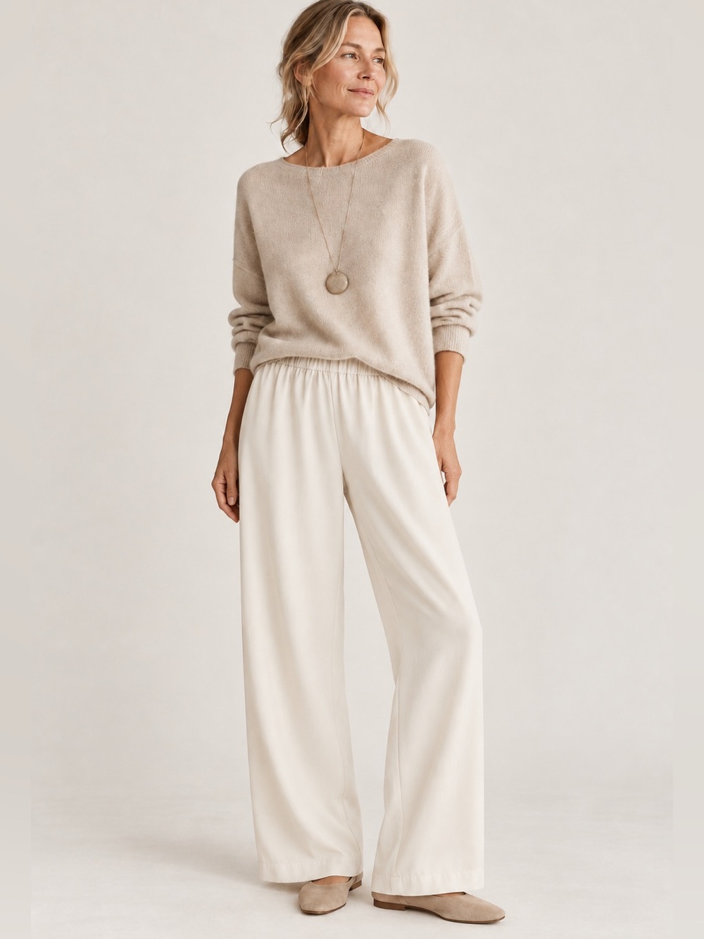 Eileen Fisher 100% Silk Wide Leg Pull On Pants Ivory S/P